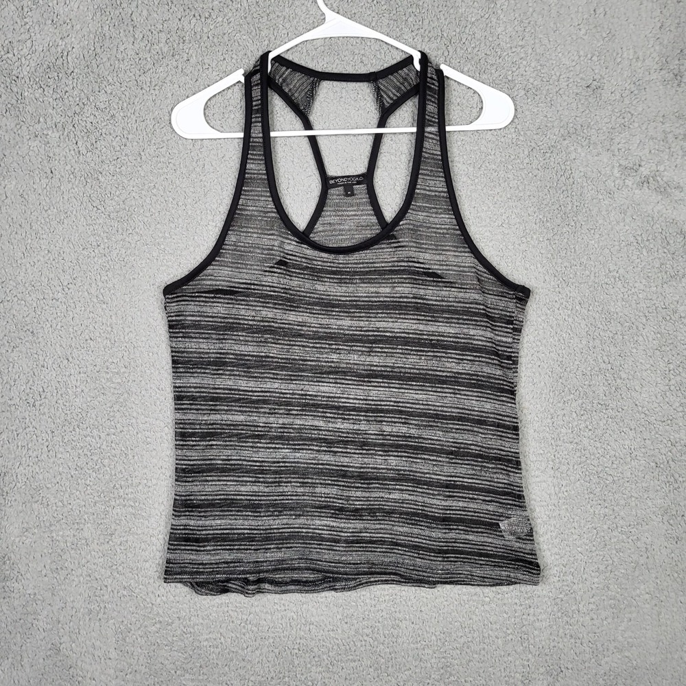 BEYOND YOGA women's white black stripes tank top Size M